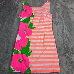 Lilly Pulitzer Dress Womens 0 Delia Sunrise Orange Stripe Wildflower Shift